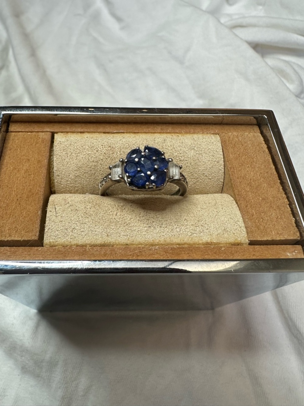 Blue Tanzanite Cluster Ring with Side Accents - Sterling Silver